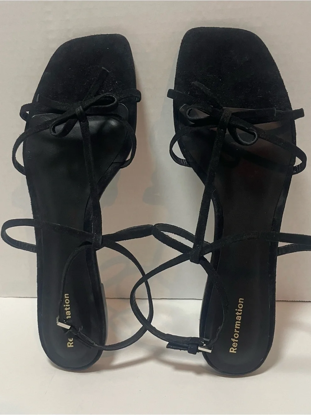 Reformation Maya Black Suede Flat Sandals Women’s Size 7.5
